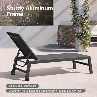 PURPLE LEAF Patio Chaise Lounge Set 4 Pieces Aluminum Outdoor Lounge Chairs with Wheels, Textilene Sunbathing Recliner, Grey