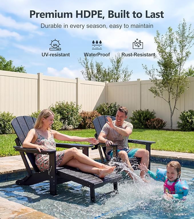 PASAMIC Folding Adirondack Chairs Set of 2 with Retractable Ottoman, 5-Position Adjustable Backrest - Photo 6