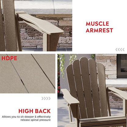 Costaelm Lakeview 3-Piece Adirondack Chairs with Cup Holders and Coffee Table Set, Weathered Wood