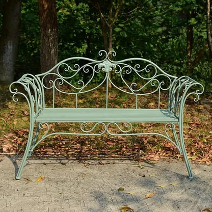 52" Patio Garden Bench, Outdoor Retro Park Benches, Metal Bench Chair 2 Seaters with Backrest and Armrest, for Yard, Porch, Lawn, Backyard, Assembly Max 250kg (Color : Green)