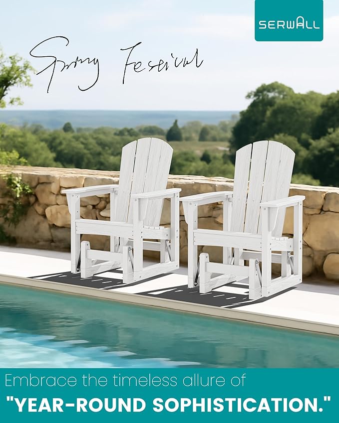 SERWALL Outdoor Glider Chair, HDPE Patio Glider Rocker All-Weather Porch Glider for Outside, White - Photo 7