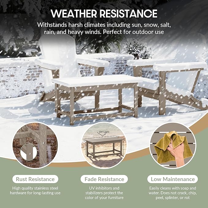 WestinTrends Malibu Outdoor Coffee Table, 35" x 17.5" All Weather Poly Lumber Patio Adirondack Coffee Table for Garden Lawn Porch Balcony, Weathered Wood