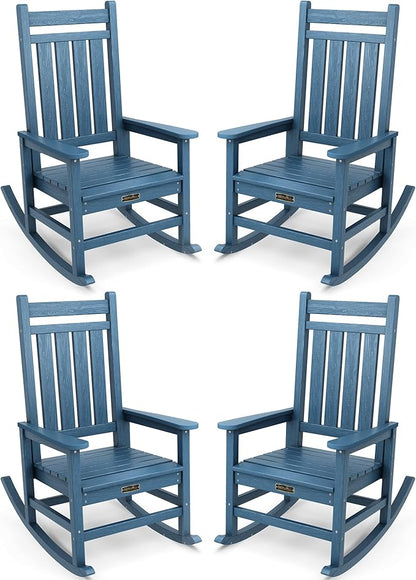 SERWALL Outdoor Rocking Chair Set of 4, Patio Rocking Chairs for Adult, All Weather Resistant Porch Rockers for Lawn Garden, Blue