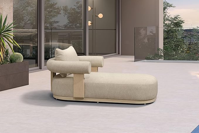 PURPLE LEAF Outdoor Chaise Lounge 1 Piece Chair Modern Aluminum Lounger Daybed with Lumbar Pillow and Armrest for Patio Poolside Beach Sunbathing Deck, Cream