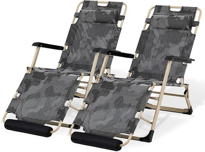 Magshion Folding Patio Chairs Set of 2, Outdoor Lounge Chair with Footrest, Folding Portable Outside Recliner Chair for Backyard, Beach, Camouflage
