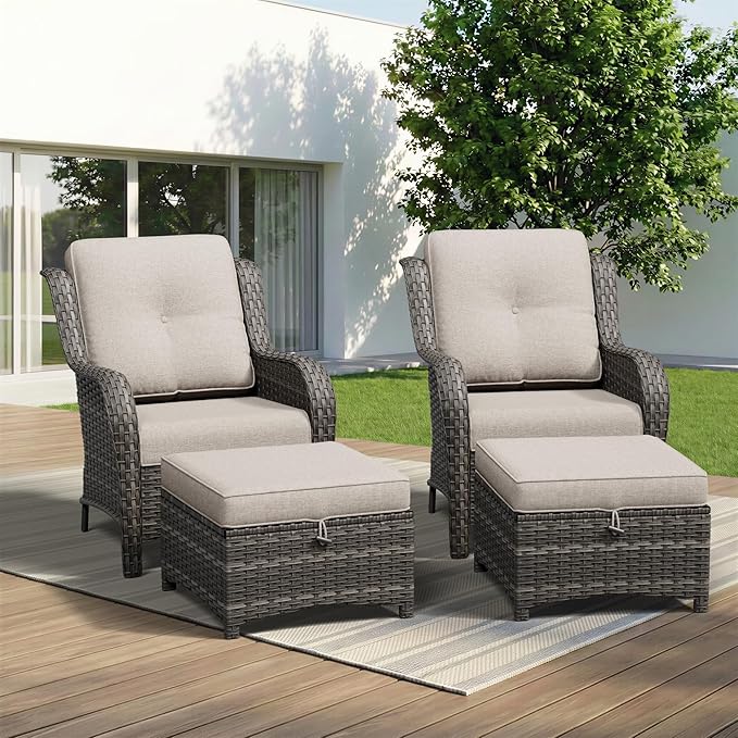 4 Piece Outdoor Wicker Patio Furniture Set, Patio Chairs Set with Thickened Olefin Cushions, High Back and Deep Seating - Photo 8