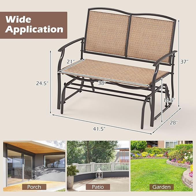 Giantex Patio Glider, 2-Person Outdoor Rocking Chair with Metal Frame and Breathable Fabric, Load 400 Lbs - Photo 3