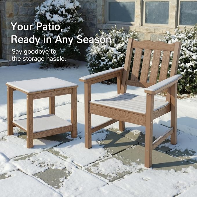 Stoog All-Weather Garden Bench & Chairs Set, 3-Piece Patio Furniture Set, Include 2 Outdoor Chairs and 1 Outdoor Bench, Teak