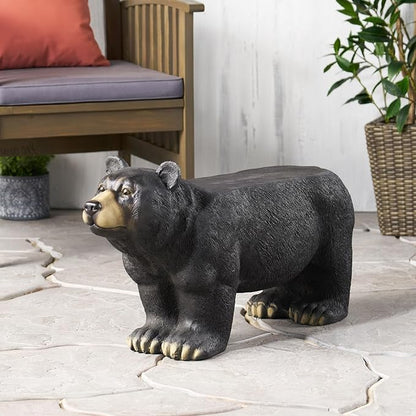 31” Black Bears Bench, Bear Statue for Garden, Front Porch, Patio, Park, Outside, Indoor, MGO, Rustic, No Assembly (Bear)