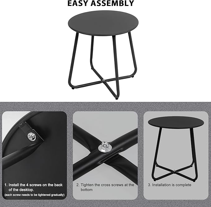 EortheX Small Round Metal Coffee Side Birstro Table – Sturdy & Weather-Resistant Accent Table for Patio, Balcony Indoor Outdoor Use - Metal Black
