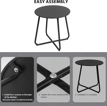 EortheX Small Round Metal Coffee Side Birstro Table – Sturdy & Weather-Resistant Accent Table for Patio, Balcony Indoor Outdoor Use - Metal Black