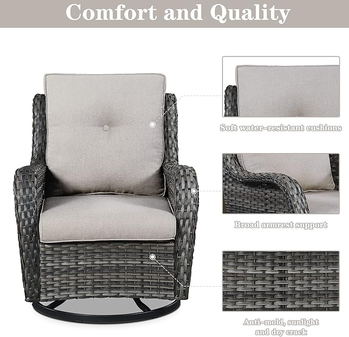 Belord Wicker Chairs 4 PC Outdoor Swivel Rocker Set, Patio Swivel Glider Chairs Set of 4 - Photo 9