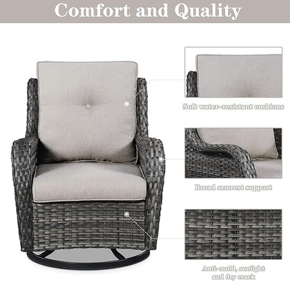Belord Wicker Chairs 4 PC Outdoor Swivel Rocker Set, Patio Swivel Glider Chairs Set of 4, Grey Wicker Outdoor Furniture with Beige Cushions for Patio Porch Deck Sunroom