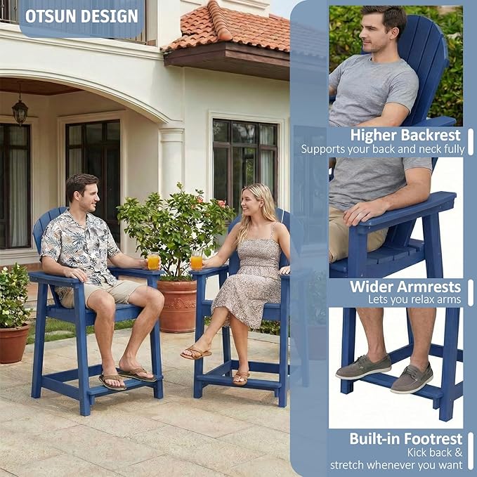 OTSUN Tall Adirondack Chairs Set of 4, HDPE Bar Height Outdoor Chairs, Adirondack Bar Stools for Patio Balcony & Porch - Photo 5