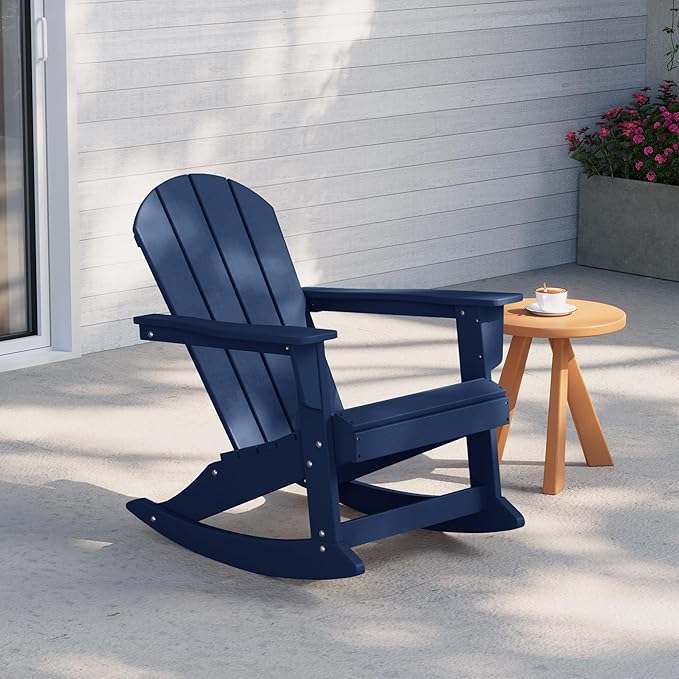 WestinTrends Malibu Outdoor/Patio Poly Adirondack Rocking Chair, Navy Blue