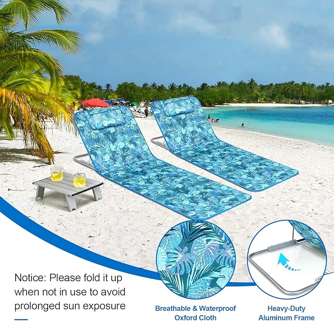 COSTWAY 3-Piece Beach Lounge Chairs, Outdoor Lounger with Side Table, 5 Reclining Positions - Photo 5