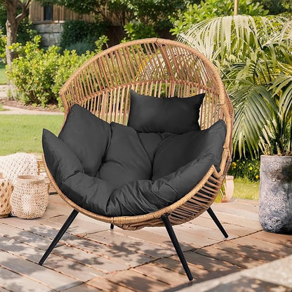 SUNLEI Outdoor Wicker Egg Chair PE Rattan Chair with Cushion, Oversized Patio Lounge Chair for Outdoor, Indoor, Balcony, Backyard, Black