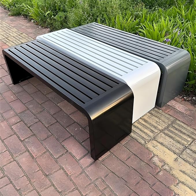 Indoor Outdoor Backless Bench,Stainless Steel Garden Patio Porch Bench, Art Deco Alloy Picnic Bench,Modern Multicolor Park Bench, Waterproof Metal Garden Bench,Steel Frame Outdoor Bench (Yellow)