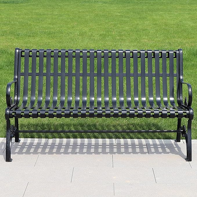 Outdoor Garden Bench, Metal Park Bench with Backrest & Armrests, Weatherproof Furniture Seating up to 200kg, Perfect for Terrace & Balcony (Color: Black)