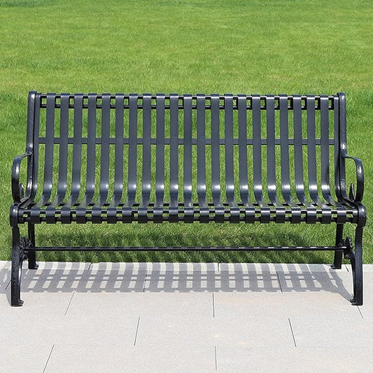 Outdoor Garden Bench, Metal Park Bench with Backrest & Armrests, Weatherproof Furniture Seating up to 200kg, Perfect for Terrace & Balcony (Color: Black)