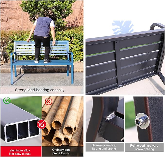 Metal Garden Bench, Outdoor Park Bench, Patio Bench Weatherproof, Porch Bench, Aluminum Alloy Frame, for Porch, Lawn, Balcony and Backyard (Color : Red Copper Color)