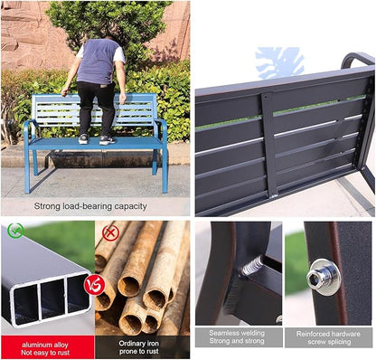 Metal Garden Bench, Outdoor Park Bench, Patio Bench Weatherproof, Porch Bench, Aluminum Alloy Frame, for Porch, Lawn, Balcony and Backyard (Color : Red Copper Color)