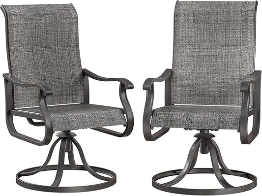 Patio Swivel Chairs Set of 2, Outdoor Dining Chairs with High Back, All-Weather Swivel Rocker Chair for Lawn, Porch or Garden (Dark Grey)