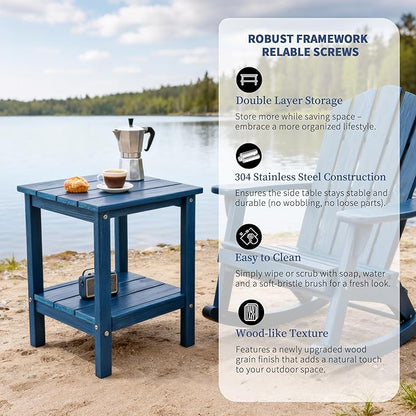 Outdoor Side Table, Double Layer Small Side Tables,All Weather Adirondack Side Table, Waterproof Outdoor End Tables for Patio, Pool, Porch (Navy Blue)