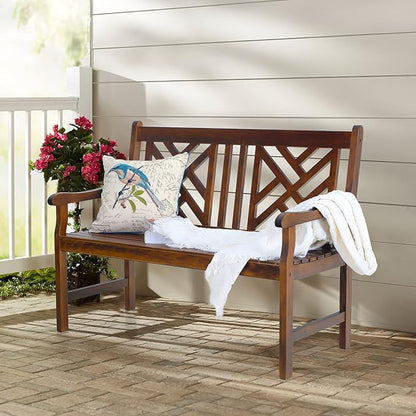 Sophia & William Outdoor Patio Poplar Wood Bench Walnut, PU Painting Wooden Bench with Backrest and Armrests for Porch, Pool, Garden, Lawn, Balcony, Backyard and Indoor, Load Capacity: 600 lbs, 1 Pack