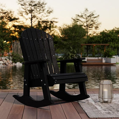Wildridge Heritage Adirondack Rocking Chair, Black - Outdoor Weather Resistant HDPE Rocking Chair for Patio, Deck, Fire Pit