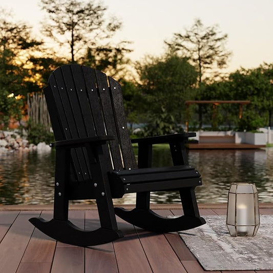 Wildridge Heritage Adirondack Rocking Chair, Black - Outdoor Weather Resistant HDPE Rocking Chair for Patio, Deck, Fire Pit