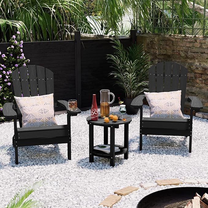 YEFU Adirondack Side Table, 18" Double Outdoor Side Table, Poly Lumber end Table, Weather Resistant for Indoor, Patio, Pool, Porch, Backyard-Black