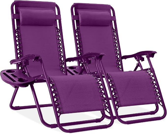 Best Choice Products Set of 2 Adjustable Steel Mesh Zero Gravity Lounge Chair Recliners w/Pillows and Cup Holder Trays - Photo 1
