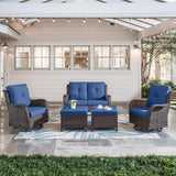 Belord 5 Piece Wicker Patio Furniture Set, Outdoor Swivel Rocker Chairs Set of 2 with Ottomans and Loveseat - Photo 1