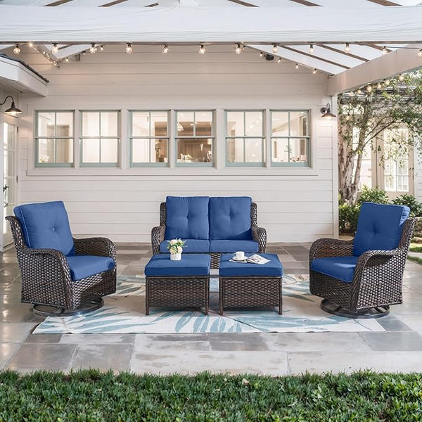 Belord 5 Piece Wicker Patio Furniture Set, Outdoor Swivel Rocker Chairs Set of 2 with Ottomans and Loveseat - Photo 1