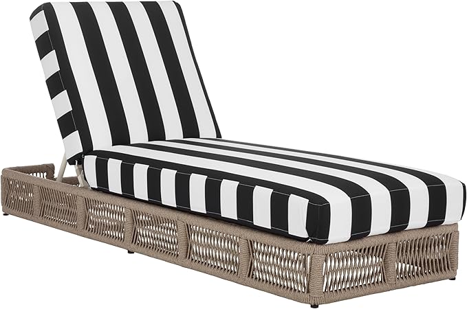 SAFAVIEH Outdoor Patio Furniture Collection - Gillian Heather Tan Rope Daybed, Black Stripe Cushion, Coastal Sunlounger, Fully Assembled (PAT7527E)