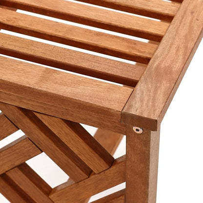 LuxenHome Wood Garden Bench, Solid Wooden Outdoor Dining Bench, 2 Person Patio Benches for Outdoors, Backless Bench for Backyard Park and Porch, Long Loveseat with Slatted Seat, Outdoor Furniture
