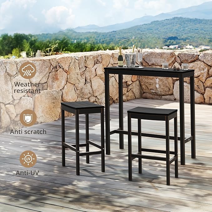 Outdoor Bar Table, 38" Patio Bar Height Counter Console Table, Black Waterproof HDPS Slatted Top and Bronze Leg - Photo 7