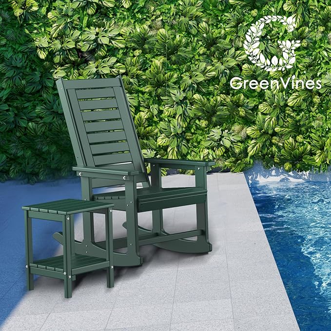 GREENVINES Outdoor Rocking Chairs | Set of 4 | Porch Rocker | HDPE Plastic | Forest | Oversized Rockers | High Back - Photo 4