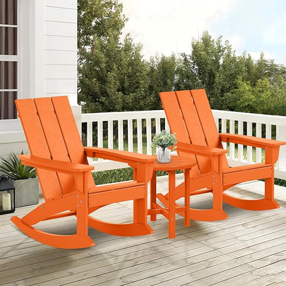 Costaelm Outdoor Adirondack Chair, All Weather Resistant Lawn Chairs Balcony Chair and Fire Pit Chairs, Patio Chair Outdoor Porch Rocking Chair High Back HDPE Poly Lumber, Orange
