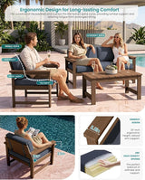 SERWALL HDPE Outdoor Loveseat with Cushions, All Weather Use Outdoor Loveseat Sofa, Brown Frame/Grey Cushion - Photo 3