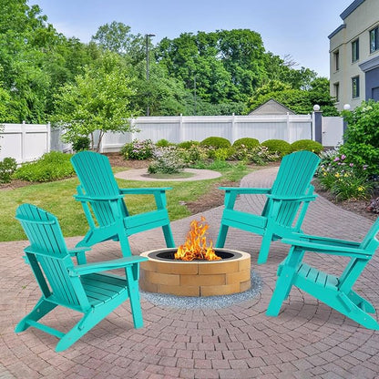Aoodor Folding Adirondack Chair HDPE Outdoor All-Weather Chair for Patio, Garden, Backyard, Lawn, Fire Pit, Set of 4, Aruba