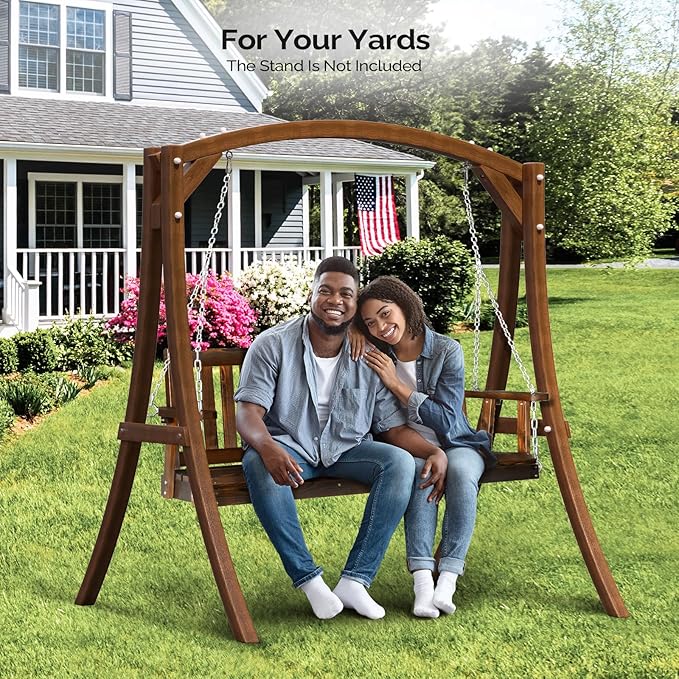 VINGLI Heavy Duty 880 LBS 5 FT Wooden Porch Swing Outdoor, Outdoor Hanging Swing Bench (5 FT, Rustic) - Photo 6