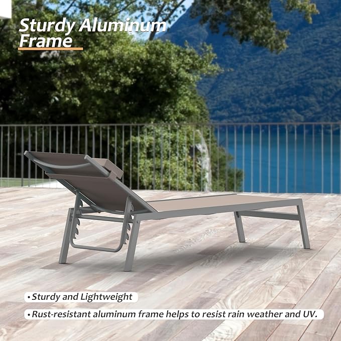 Domi Patio Chaise Lounge Set of 2 with Side Table, Aluminum Adjustable Pool Lounge Chairs - Photo 5