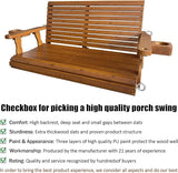 Wooden Porch Swing 2-Seater, High Backrest and Deep Seat, Bench Swing with Cupholders, Hanging Chains and 7mm Springs - Photo 3
