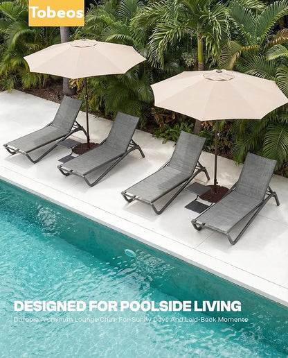 Outdoor Chaise Lounge Chair Set of 2 with Side Table, 5-Position Adjustable Patio Lounge Chair with Aluminum Frame, Textilene Fabric Pool Loung Chairs for Poolside, Deck, Backyard (Grey)
