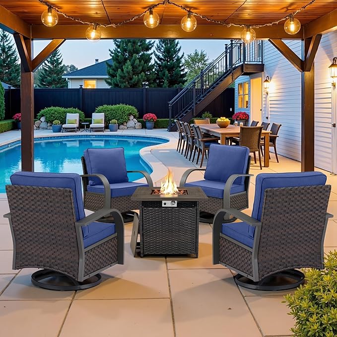 Belord 5 Pieces Patio Furniture Set with Fire Pit Table - 4 Outdoor Swivel Rocker Chairs with 50000 BTU Propane Fire - Photo 2