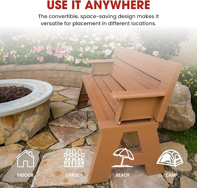 Convert-a-Bench Gen 1 2-in-1 Outdoor Convertible Bench to Picnic Table | Space-Saving, Weather-Resistant Patio Furniture for Yard, Deck, Garden | Easy Assembly & Durable - 1 Bench/Order, Sierra Timber