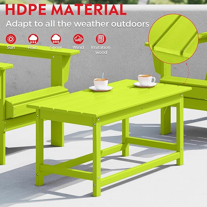 Costaelm 4-Piece Set Outdoor/Patio Poly Adirondack Chairs with a Coffee and a Side Table (2 Seater), Lime