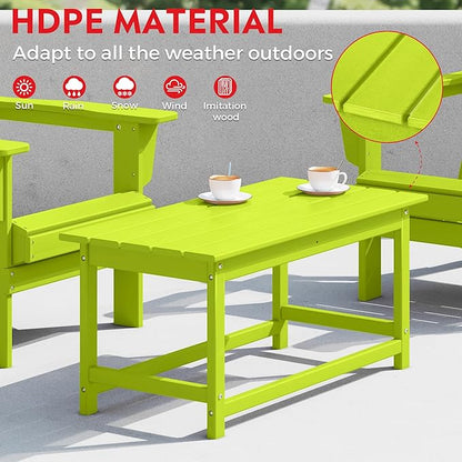 Costaelm 4-Piece Set Outdoor/Patio Poly Adirondack Chairs with a Coffee and a Side Table (2 Seater), Lime